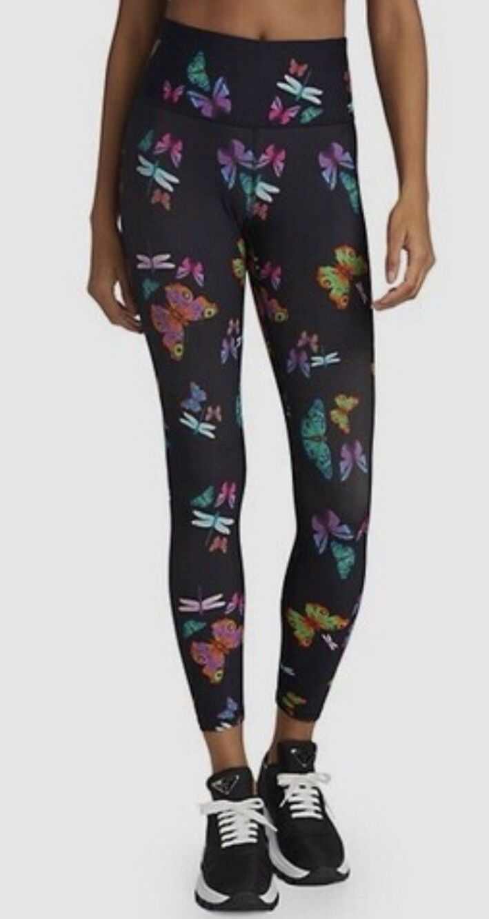 Terez Women's Blue Neon Butterfly Print High-Waist Legging Pants Size S